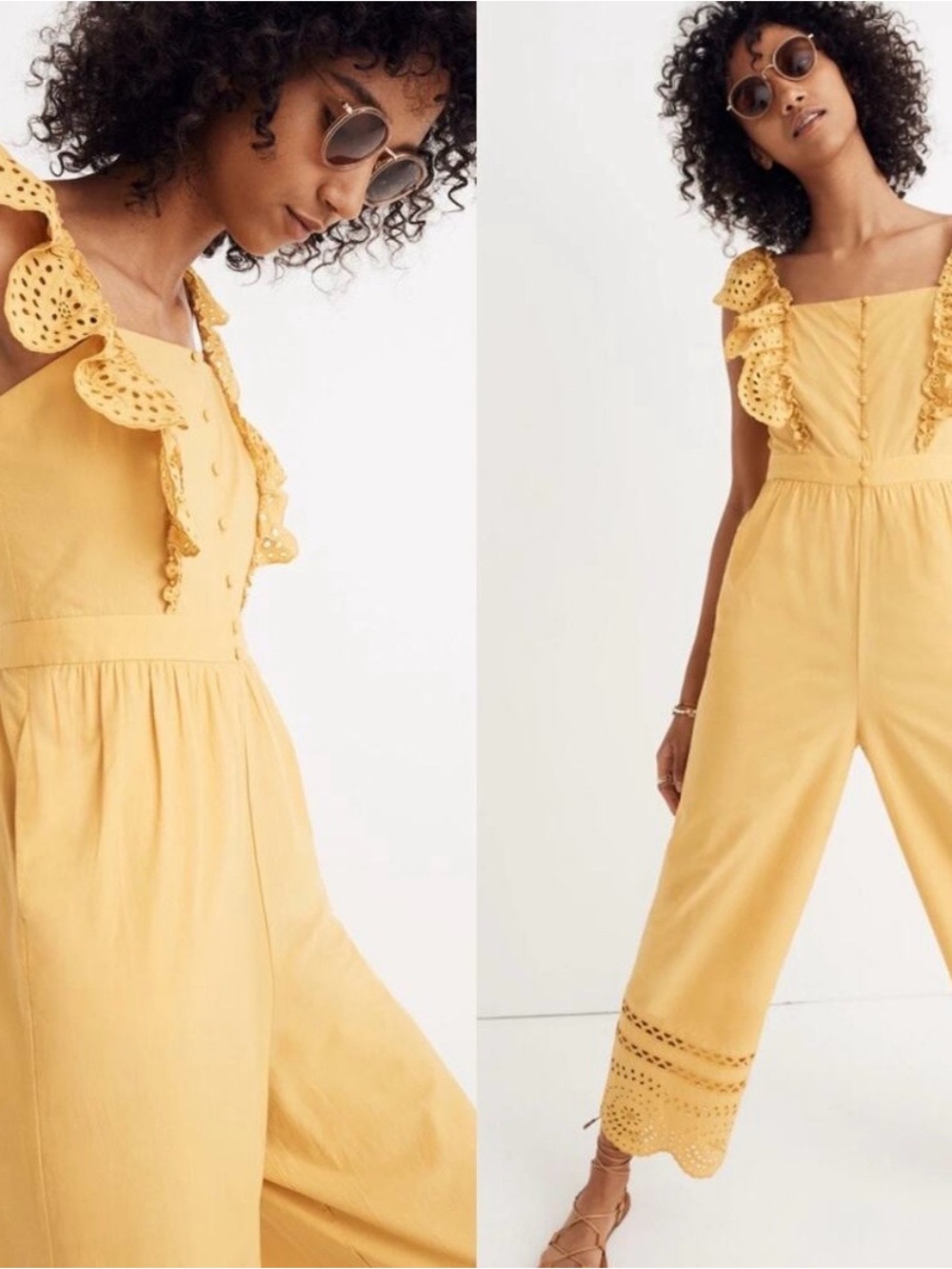 Madewell Yellow Sleeveless Jumpsuit with Cinched Waist